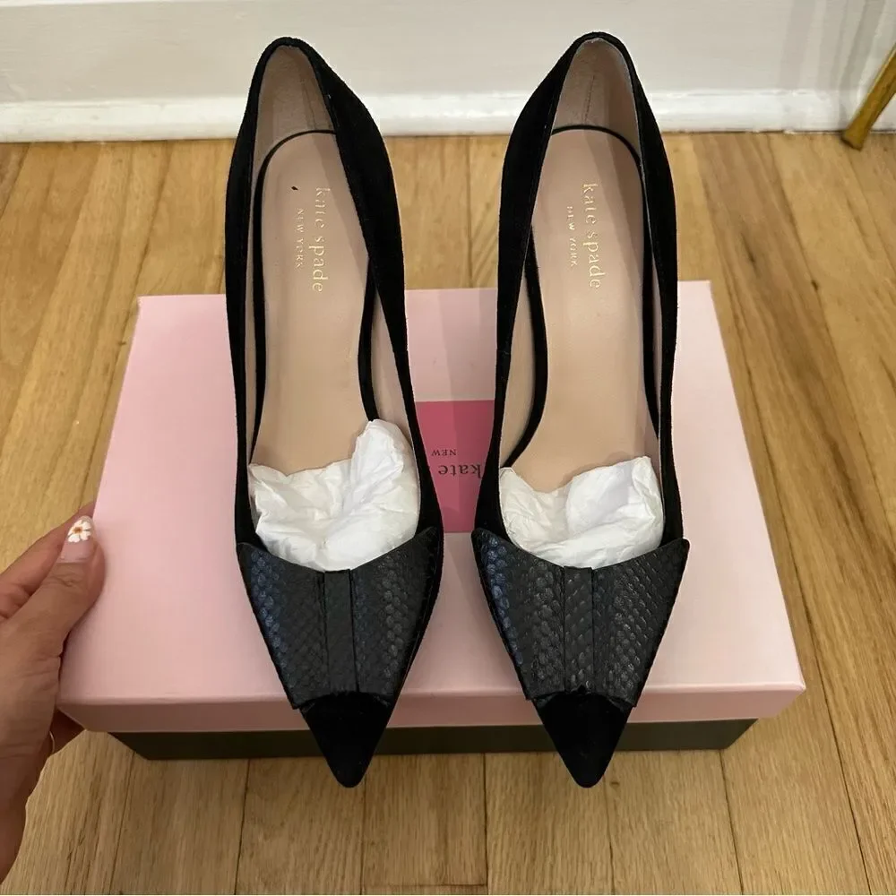 KATE SPADE Black Vanna Pointed Toe Stiletto Slip On Suede Pumps